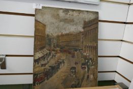 An early 20th Century oil of Regents Street, London, indistinctly signed, 31cm x 41cm, unframed