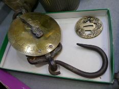 A Japanese Brass Tsuba having engraved decoration, plus Salters Spring Balance Scale, 1859, up to 20