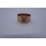 9ct Rose gold thick wedding band, starburst set single diamond, size Q, marked 375, GAH?, approx 7.1