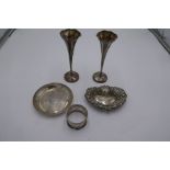 A pair of Edwardian silver tapering fluted vases, having circular foot and scalloped design rim. Hal