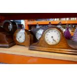 A selection of 1930s and 1940s wooden cased mantle clocks