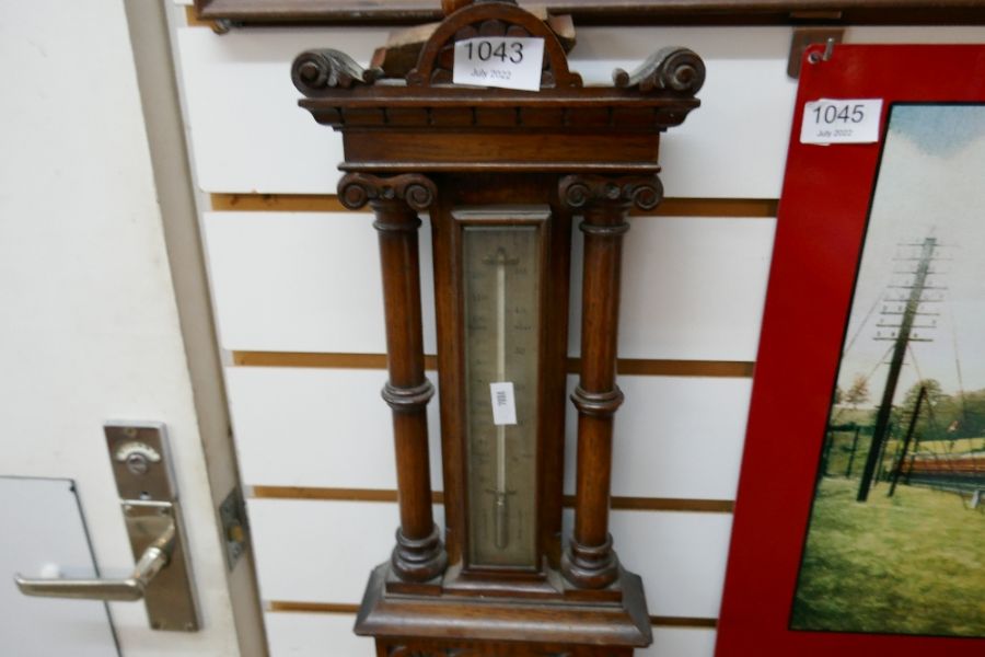 A classical designed column supported barometer and thermometer, AF - Image 3 of 6
