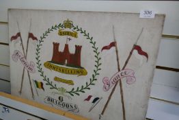 An oil on canvas of Military crest for South Africa Inniskilling 6th Dragoons, and a limited edition
