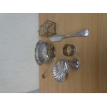 Collection of hallmarked silver to include silver bowl, tongs, napkin ring, scallop dish, etc, 11.8