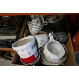 Two boxes of sundry including china, glass and cutlery