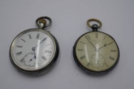 Two silver engine turned half hunter pocketwatches having Roman numeral dial, hallmarks Chester 1891
