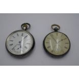 Two silver engine turned half hunter pocketwatches having Roman numeral dial, hallmarks Chester 1891