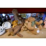 A selection of vintage teddies including some manufactured by Merrythought