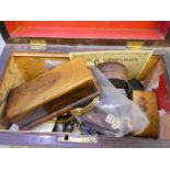 A Victorian Rosewood box, with associated contents including coins, penknives and ladies watches