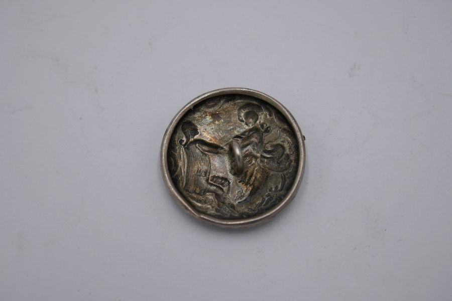 A set of five, silver Victorian buttons of repoussed figures holding hands. Having gadrooned border. - Image 5 of 5