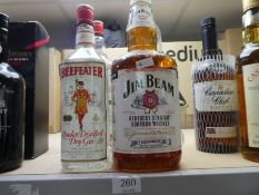 A 1.75 litre bottle of Jim Beam, two bottles of Beafeater gin and a bottle of Southern Comfort