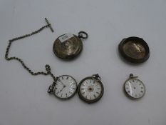 A quantity of mostly silver pocket watches AF and silver Georgian case. Various sizes, hallmarks and
