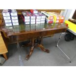 A Victorian burr walnut side table, having 2 drawers on quadrapod base, 122cm