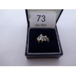 Modern 9ct yellow gold ring with pair of dolphins inset with  blue stones, marked 375, size L, appro