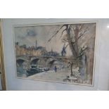 Edward Wesson, titled "Bridge on the seine", pen and wash drawing signed, 34.5 x 24cm and one other