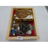 A tray of modern costume jewellery to include a quantity of silver necklaces and neck chains, hardst