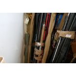 A quantity of fishing rods, some sea, including a Shakespear 3.6m rod