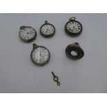 A quantity of silver pocket watches, some 19th century, one ticking. Various designs, hallmarks and