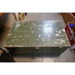 Vintage wooden trunk, painted green, possibly military