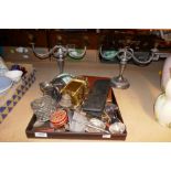 A selection of mixed collectables including clocks, penknives