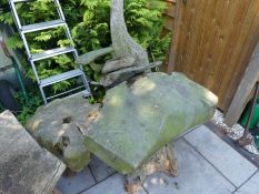 Four items of root formed garden furniture