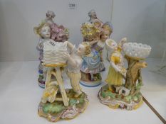 Three pairs of continental porcelain figures