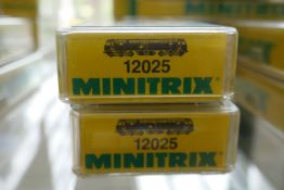 'N' gauge, two Minitrix locomotives, No. 12025 boxed and appear in unused condition