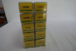 'N' gauge; ten various Minitrix carriages, numbers 13194, 13195 and six of 13196, boxed (appear mint