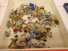 Tray of mixed silver and other earrings to include opal, turquoise, amethyst, peridot and other exam