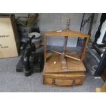 An antique wooden book press having one drawer base and a Victorian Iron book press