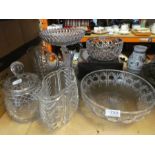 A selection of fine cut glass including bowls, vases and lidded dishes etc