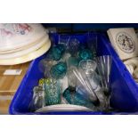 3 Boxes of mixed china incl. Paragon, 70s style glassware and Beatrix Potter lampshades and collecto
