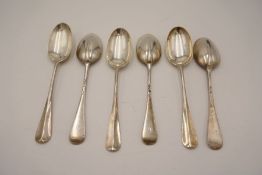 A quantity of six Victorian silver dessert spoons. Hallmarked London 1891 Josiah Williams and Co. 9.