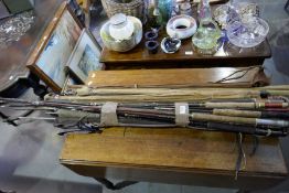 A quantity of Fishing Rods, some fly and a vintage rod. An Allcocks Popular 9ft split cane fishing r