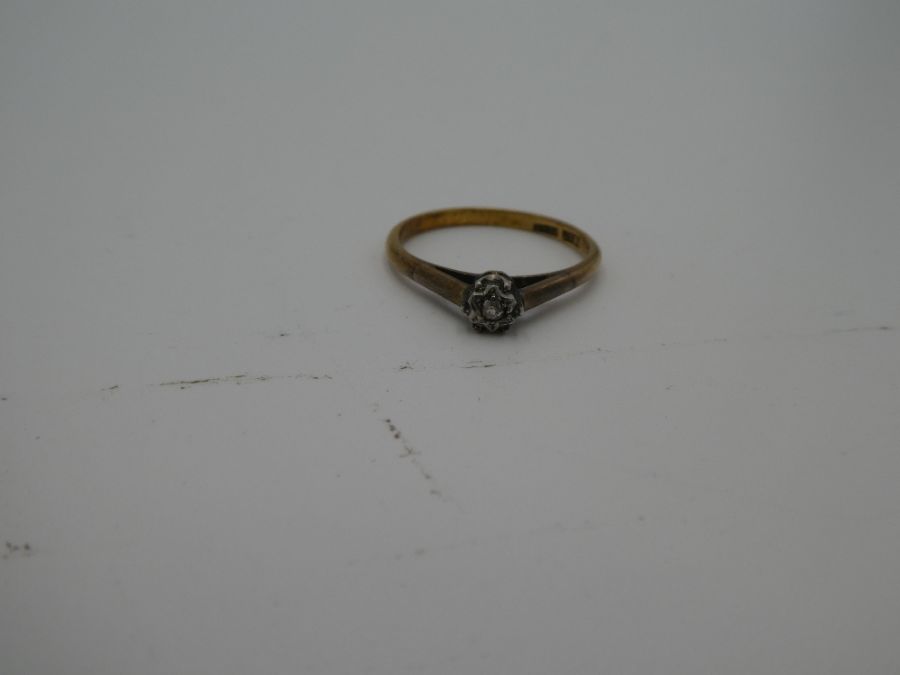 Antique 18ct and Platinum diamond ring with single illusion set diamond in cathedral mount, marked 1 - Image 5 of 5