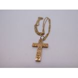 9ct yellow gold figaro neckchain hung with a 9ct gold cross with foliate decoration, detailed 'B & W