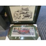 Two framed and glazed prints depicting Mini Coopers