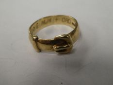 9ct yellow gold buckle ring, Sheffield maker - THL, Size M, marked 375, approx 3.7g