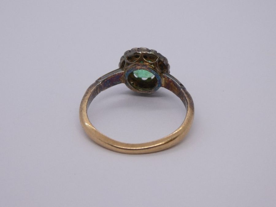 9ct yellow gold emerald and diamond cluster ring, size O/P, unmarked 3.4g approx - Image 3 of 4