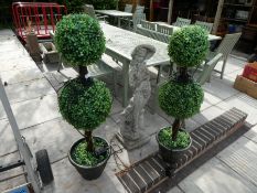 Pair of faux topiary trees with LED light built in