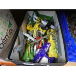 A small box of die cast vehicles and planes