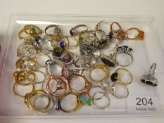 Tray of modern silver and other dress rings to include various hardstone, moonstone, pearl, turquois