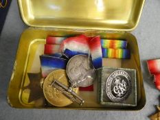 Medals; 2 WWI trios to Pte AE Tidey, R. Sussex Regiment and Pte T Swift A.S.C contained in a WWI Chr