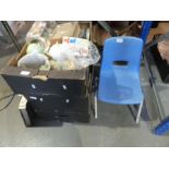Three trays of sundry and a childs school chair