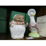 A pair of large Royal Doulton Beatrix Potter figures of Jemima Puddle-duck and Mrs Tiggy-Winkle limi