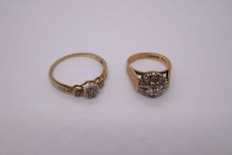 Two 9ct yellow gold diamond chip cluster rings, both marked, the largest size T, 5g approx