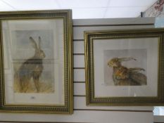 Three signed limited edition prints of Hares, the largest 52.5 x 79cm, by Kate Wyatt