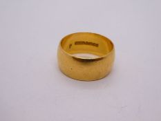 22ct yellow gold wedding band, Birmingham, CG & S maker, size K, band width 8mm, approx 6.1g