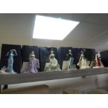 Six Royal Worcester lady figurines, mainly collectors society exclusives, five with certificates, al