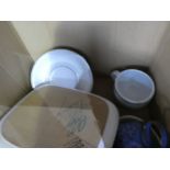 Two boxes of mixed ceramics, including Denby Green Wheat pattern